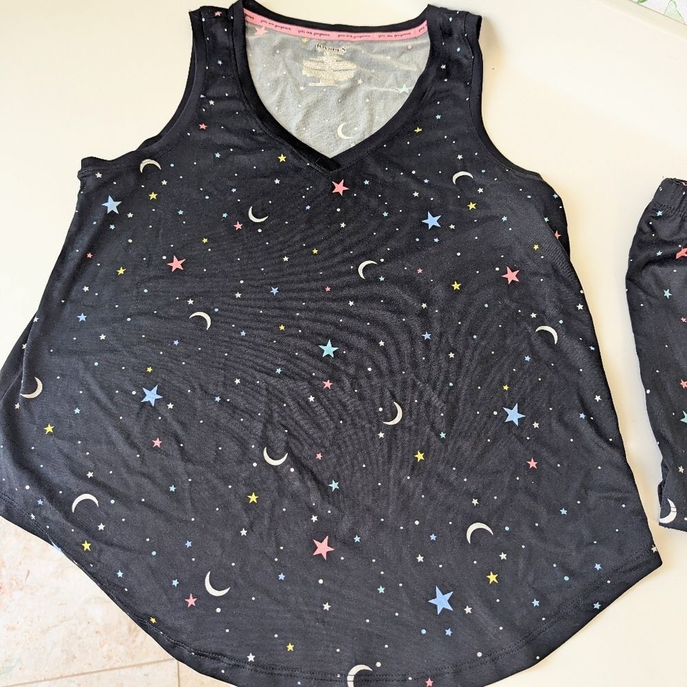 Celestial Moon Whimsigoth Joyspun Pajama Set Med 8/10 Black Moon Stars Space - Picture 4 of 6